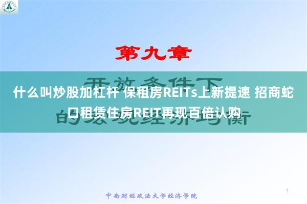 什么叫炒股加杠杆 保租房REITs上新提速 招商蛇口租赁住房REIT再现百倍认购